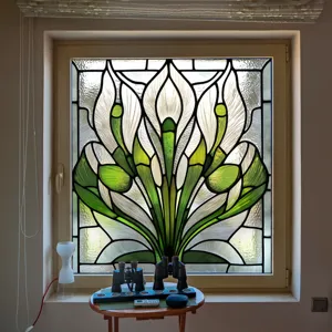 Stained glass window film decorative privacy cling floral art design for home glass window.