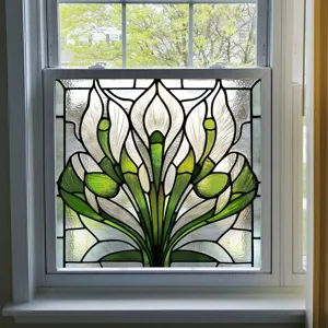 Decorative stained glass window film static cling floral privacy film for home decor.