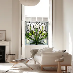 Art Nouveau stained glass window film, decorative PVC glass sticker for home, glue-free.