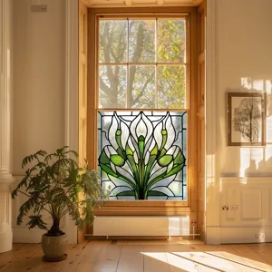 Stained glass window film decorative static cling floral PVC privacy window sticker for home.