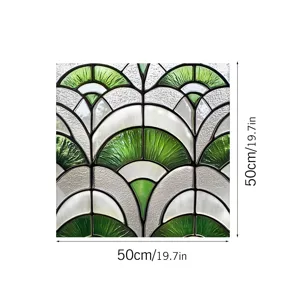 Decorative green stained glass window film static cling PVC sticker 50x50cm detail view