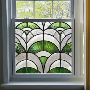 Decorative green stained glass window film, static cling PVC privacy film for home window decor.
