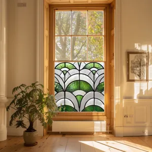 Decorative stained glass window film, static cling PVC privacy film for home window decor.