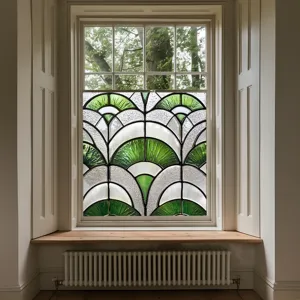 Art deco green stained glass window film static cling decorative privacy glass sticker for home