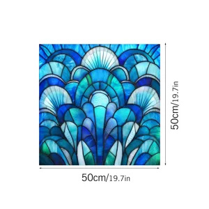Colorful stained glass window film detail view, decorative PVC static cling sticker design.