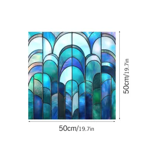 Decorative blue green stained glass window film static cling PVC home window sticker 50x50cm