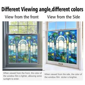 Stained glass window film PVC static cling decorative sticker with beautiful landscape design view