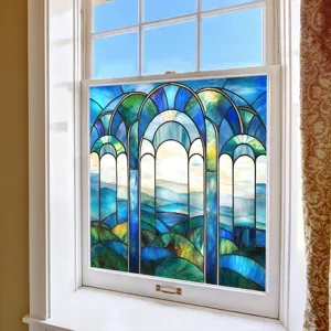Decorative stained glass window film, static cling PVC design for home window and door decoration.