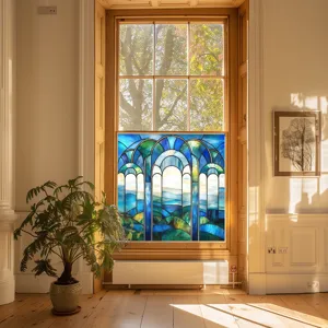 Decorative stained glass window film, PVC static cling glass sticker for home and office decor.