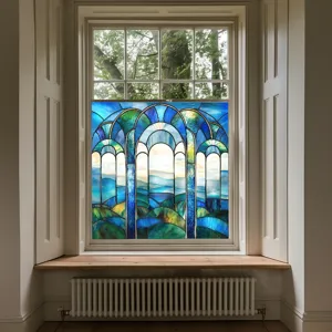 Stained glass window film decorative PVC static cling arch landscape home sticker