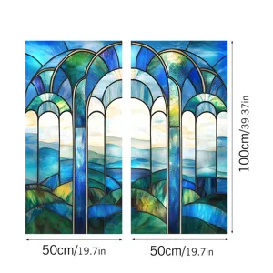 Decorative stained glass window film static PVC window sticker with gothic arch 50x100cm