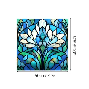 Stained glass window film blue floral static window sticker 50x50cm privacy glass decor