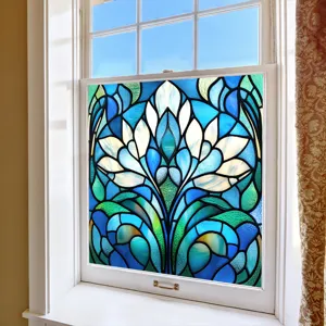 Decorative stained glass window film static cling privacy floral window sticker