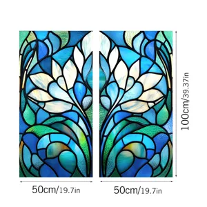 Decorative stained glass window film static cling floral privacy glass sticker 50x100cm