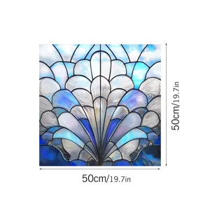 Decorative window film stained glass blue shell pattern electrostatic PVC glass sticker 50x50cm