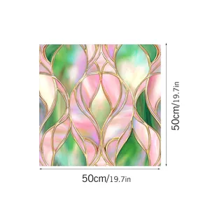Colored PVC electrostatic glass window film, geometric floral stained glass design, 50x50cm.