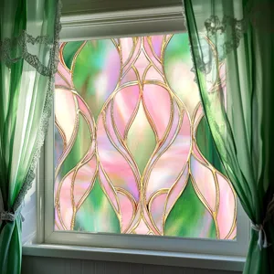 Stained glass window film decorative pink green static cling home window privacy sticker