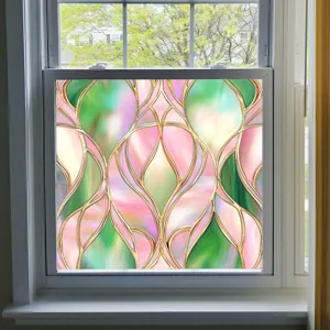 Decorative stained glass window film, static cling privacy glass sticker for home, colorful design.