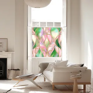 Colorful decorative PVC static glass window film for home living room interior styling.