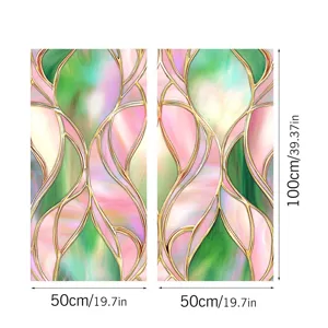 Colorful PVC static window glass film with golden lines, size 50x100cm for home decor.