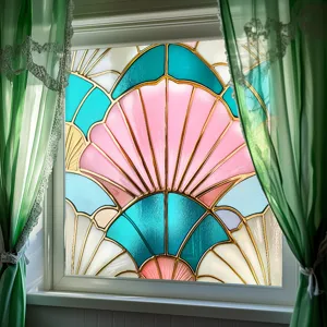 Decorative colorful shell window glass film static cling stained glass sticker for home decor