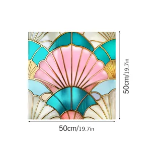 Decorative window film with colorful art deco shell pattern, 50x50cm static glass sticker.