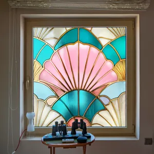 Art Deco stained glass window film static cling decorative shell pattern for home and office decor