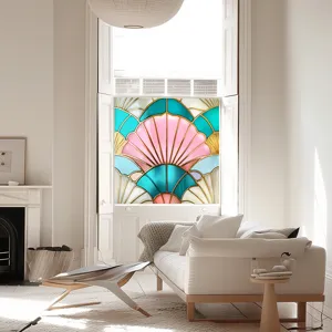 Decorative stained glass window film, static cling shell pattern PVC glass sticker for home.