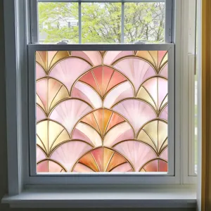 Decorative window film frosted glass sticker pink gold geometric Art Deco pattern privacy home