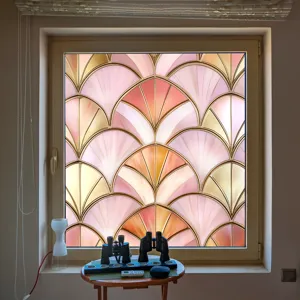 Colorful PVC static window film art deco fan pattern privacy glass sticker home decor