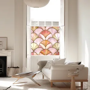 Decorative window film, static cling glass sticker with colorful art deco fan pattern for home.