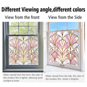 Color PVC static window film, art deco fan pattern, easy installation for home decor.