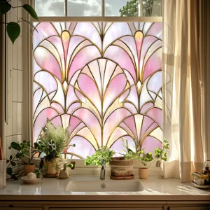 Decorative stained glass window film pink art deco privacy film for home window decoration.