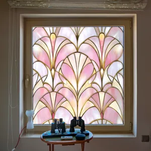 Stained glass window film art deco pink peel and stick privacy decorative glass sticker for home