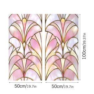 Decorative window film stained glass pink floral static cling privacy sticker 50x100cm