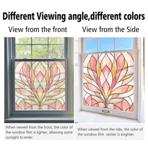 Decorative stained glass window film, PVC static cling floral design, vibrant home decor.