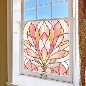 Pink stained glass window film static cling privacy decorative glass sticker for home decor