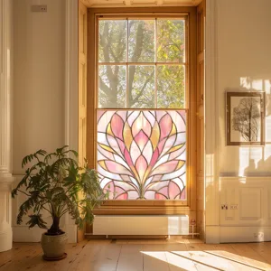 Decorative stained glass window film pink floral PVC static cling film for home window decor