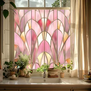 Pink stained glass window film static cling PVC home decor decorative window sticker for privacy.
