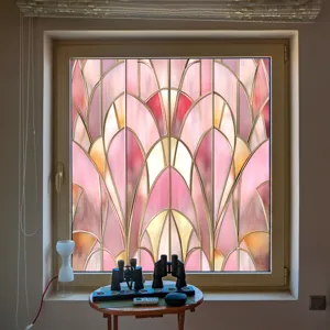 Stained glass window film detail, static cling PVC decorative arch pattern for home windows.
