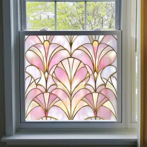 Static cling privacy window film decorative stained glass film pink art deco glass sticker