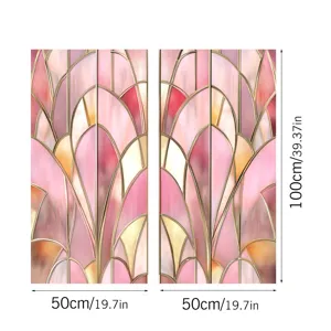 Pink art deco stained glass window film, static cling PVC decorative glass sticker.