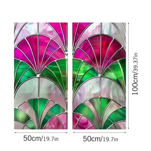 Decorative window film stained glass privacy sticker colorful art deco fan pattern 50x100cm