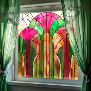Decorative stained glass window film, static cling PVC window sticker for home decor.