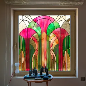 Decorative stained glass window film, static cling PVC privacy film for home decor and windows.