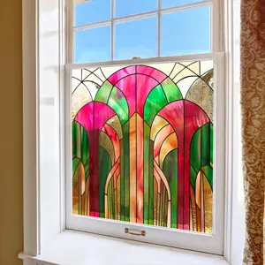 Colorful PVC electrostatic glass window film, decorative stained glass sticker for home decor detail.