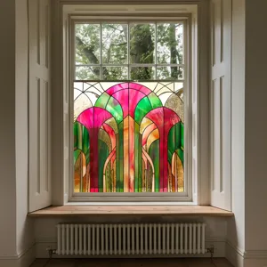 Decorative stained glass window film, static cling privacy glass sticker for home.