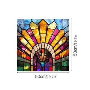 Stained glass window film decorative privacy static cling fan shaped art glass sticker