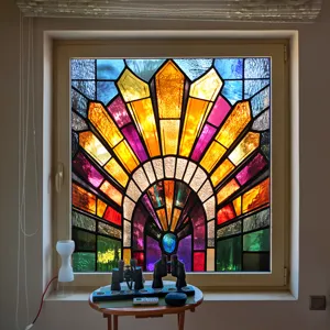 Stained glass window film colorful static decorative glass sticker for home window decor detail