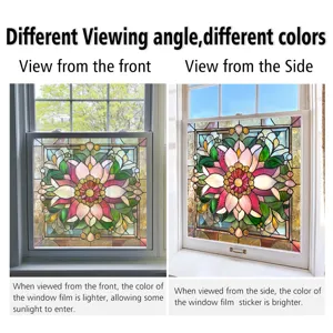 Decorative static cling window film with colorful floral stained glass design for home window privacy.